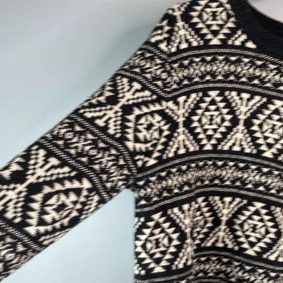 H&M 90s Vibe Wool Blend Nordic Pattern Knit Sweater Black White Round Neck L - Picture 4 of 10